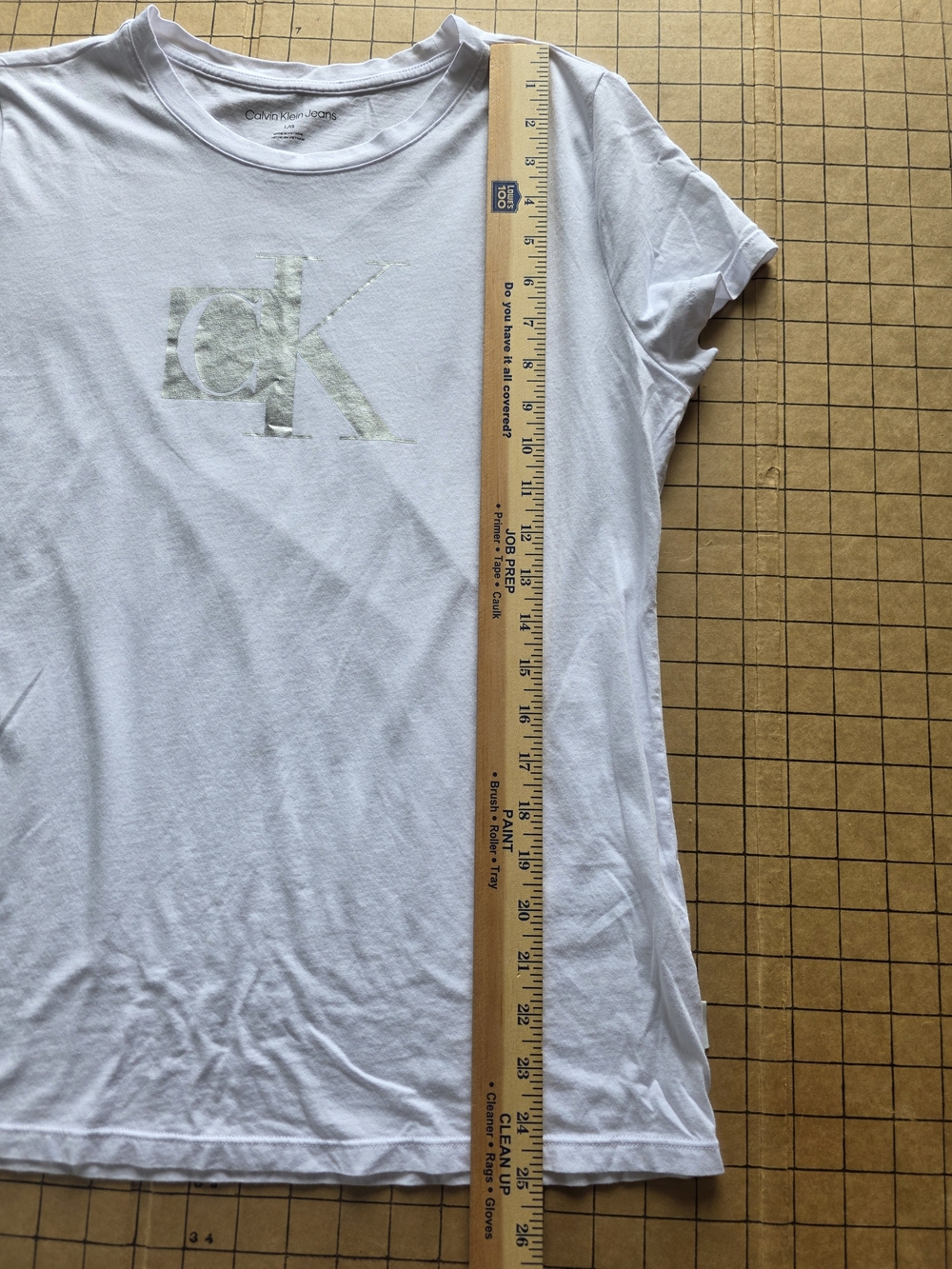 Calvin Klein White CK Logo Tee Metallic Silver Graphic Cotton Modal L - Picture 8 of 12